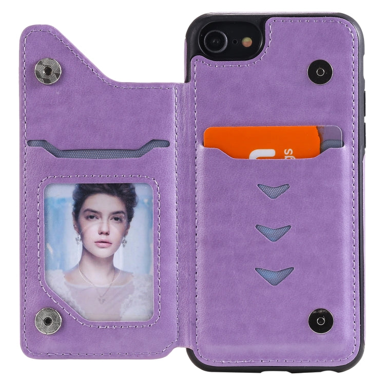 Flower Embossing Pattern Shockproof Protective Case with Holder & Card Slots & Photo Frame, For iPhone SE 2022 / SE 2020 / 8 / 7, For iPhone 8 Plus / 7 Plus, For iPhone XS / X, For iPhone XR