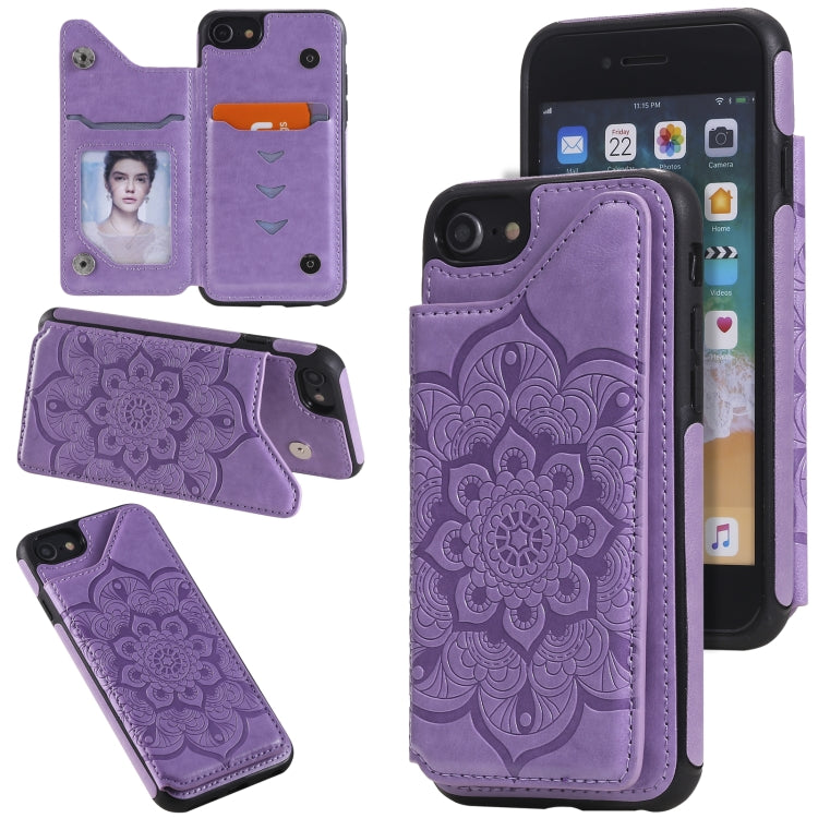 Flower Embossing Pattern Shockproof Protective Case with Holder & Card Slots & Photo Frame, For iPhone SE 2022 / SE 2020 / 8 / 7, For iPhone 8 Plus / 7 Plus, For iPhone XS / X, For iPhone XR