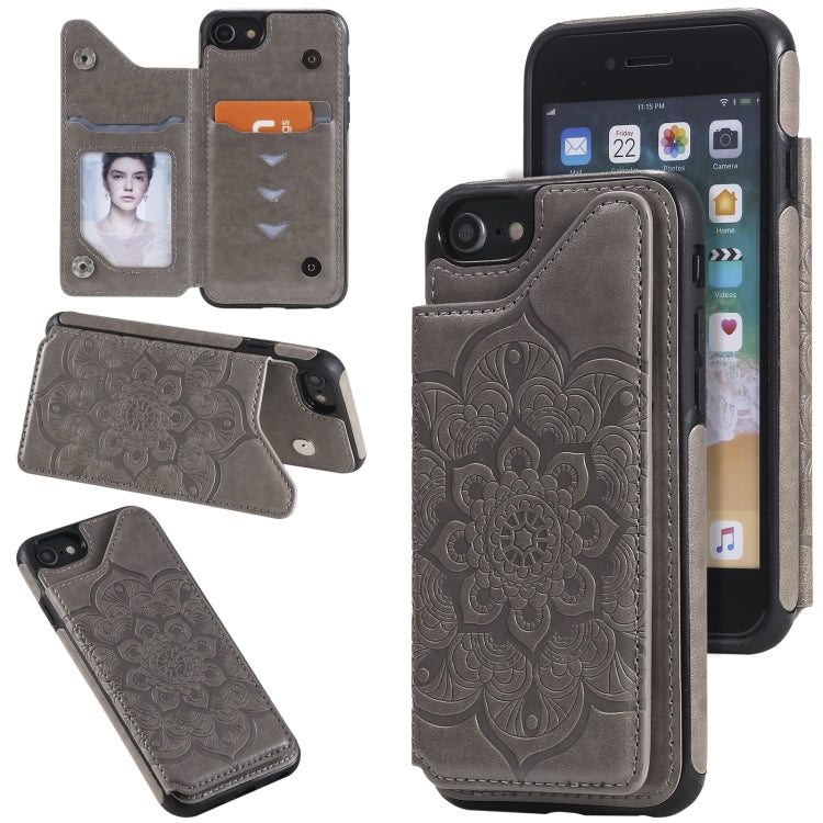 Flower Embossing Pattern Shockproof Protective Case with Holder & Card Slots & Photo Frame, For iPhone SE 2022 / SE 2020 / 8 / 7, For iPhone 8 Plus / 7 Plus, For iPhone XS / X, For iPhone XR
