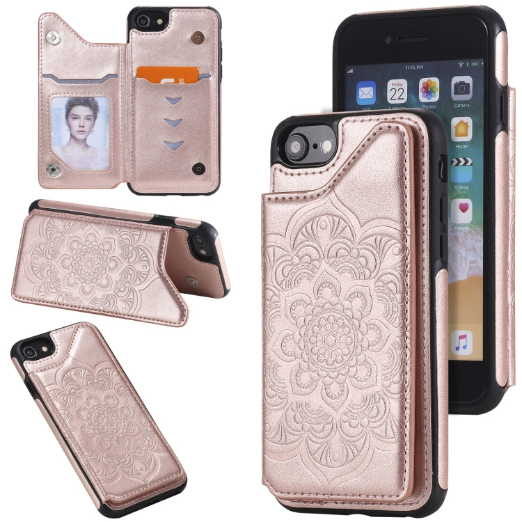 Flower Embossing Pattern Shockproof Protective Case with Holder & Card Slots & Photo Frame, For iPhone SE 2022 / SE 2020 / 8 / 7, For iPhone 8 Plus / 7 Plus, For iPhone XS / X, For iPhone XR