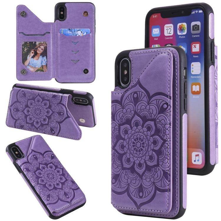Flower Embossing Pattern Shockproof Protective Case with Holder & Card Slots & Photo Frame, For iPhone SE 2022 / SE 2020 / 8 / 7, For iPhone 8 Plus / 7 Plus, For iPhone XS / X, For iPhone XR