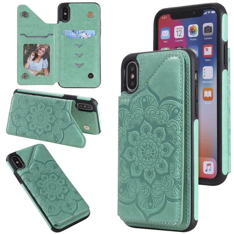 Flower Embossing Pattern Shockproof Protective Case with Holder & Card Slots & Photo Frame, For iPhone SE 2022 / SE 2020 / 8 / 7, For iPhone 8 Plus / 7 Plus, For iPhone XS / X, For iPhone XR