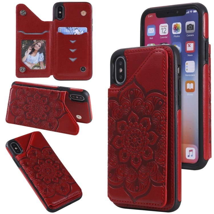 Flower Embossing Pattern Shockproof Protective Case with Holder & Card Slots & Photo Frame, For iPhone SE 2022 / SE 2020 / 8 / 7, For iPhone 8 Plus / 7 Plus, For iPhone XS / X, For iPhone XR