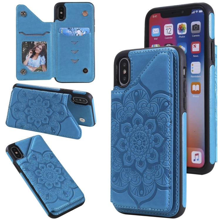 Flower Embossing Pattern Shockproof Protective Case with Holder & Card Slots & Photo Frame, For iPhone SE 2022 / SE 2020 / 8 / 7, For iPhone 8 Plus / 7 Plus, For iPhone XS / X, For iPhone XR