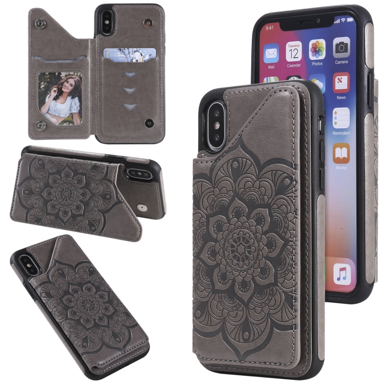 Flower Embossing Pattern Shockproof Protective Case with Holder & Card Slots & Photo Frame, For iPhone SE 2022 / SE 2020 / 8 / 7, For iPhone 8 Plus / 7 Plus, For iPhone XS / X, For iPhone XR