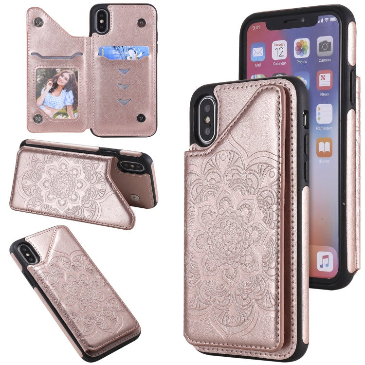 Flower Embossing Pattern Shockproof Protective Case with Holder & Card Slots & Photo Frame, For iPhone SE 2022 / SE 2020 / 8 / 7, For iPhone 8 Plus / 7 Plus, For iPhone XS / X, For iPhone XR
