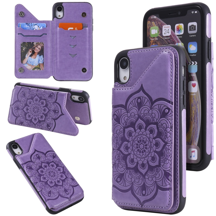 Flower Embossing Pattern Shockproof Protective Case with Holder & Card Slots & Photo Frame, For iPhone SE 2022 / SE 2020 / 8 / 7, For iPhone 8 Plus / 7 Plus, For iPhone XS / X, For iPhone XR