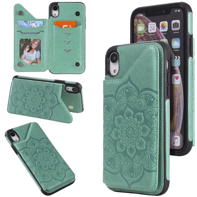 Flower Embossing Pattern Shockproof Protective Case with Holder & Card Slots & Photo Frame, For iPhone SE 2022 / SE 2020 / 8 / 7, For iPhone 8 Plus / 7 Plus, For iPhone XS / X, For iPhone XR