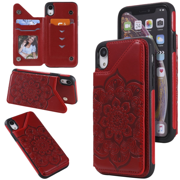 Flower Embossing Pattern Shockproof Protective Case with Holder & Card Slots & Photo Frame, For iPhone SE 2022 / SE 2020 / 8 / 7, For iPhone 8 Plus / 7 Plus, For iPhone XS / X, For iPhone XR