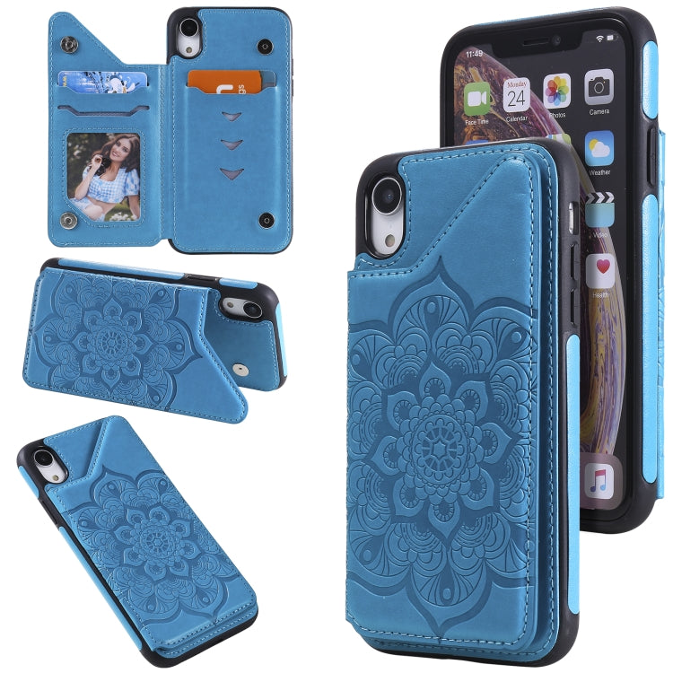 Flower Embossing Pattern Shockproof Protective Case with Holder & Card Slots & Photo Frame, For iPhone SE 2022 / SE 2020 / 8 / 7, For iPhone 8 Plus / 7 Plus, For iPhone XS / X, For iPhone XR