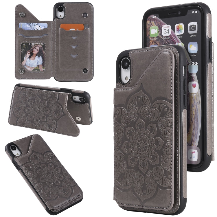 Flower Embossing Pattern Shockproof Protective Case with Holder & Card Slots & Photo Frame, For iPhone SE 2022 / SE 2020 / 8 / 7, For iPhone 8 Plus / 7 Plus, For iPhone XS / X, For iPhone XR