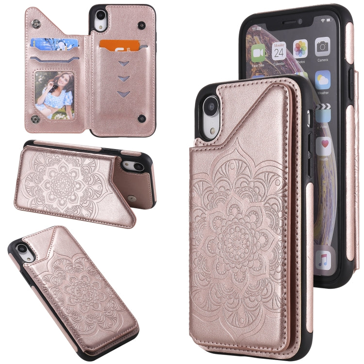 Flower Embossing Pattern Shockproof Protective Case with Holder & Card Slots & Photo Frame, For iPhone SE 2022 / SE 2020 / 8 / 7, For iPhone 8 Plus / 7 Plus, For iPhone XS / X, For iPhone XR