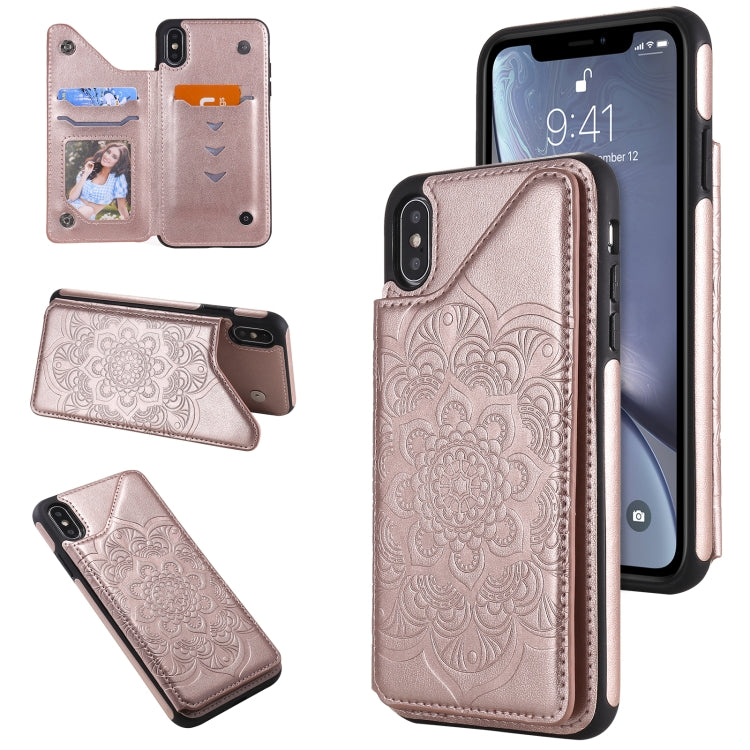 Flower Embossing Pattern Shockproof Protective Case with Holder & Card Slots & Photo Frame, For iPhone XS Max, For iPhone 11, For iPhone 11 Pro, For iPhone 11 Pro Max