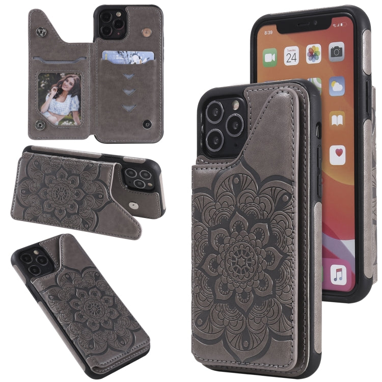 Flower Embossing Pattern Shockproof Protective Case with Holder & Card Slots & Photo Frame, For iPhone XS Max, For iPhone 11, For iPhone 11 Pro, For iPhone 11 Pro Max