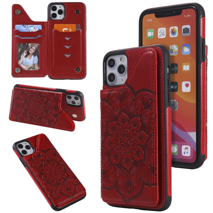 Flower Embossing Pattern Shockproof Protective Case with Holder & Card Slots & Photo Frame, For iPhone XS Max, For iPhone 11, For iPhone 11 Pro, For iPhone 11 Pro Max