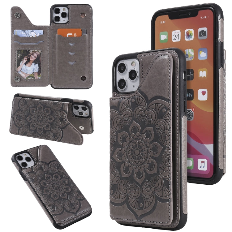 Flower Embossing Pattern Shockproof Protective Case with Holder & Card Slots & Photo Frame, For iPhone XS Max, For iPhone 11, For iPhone 11 Pro, For iPhone 11 Pro Max