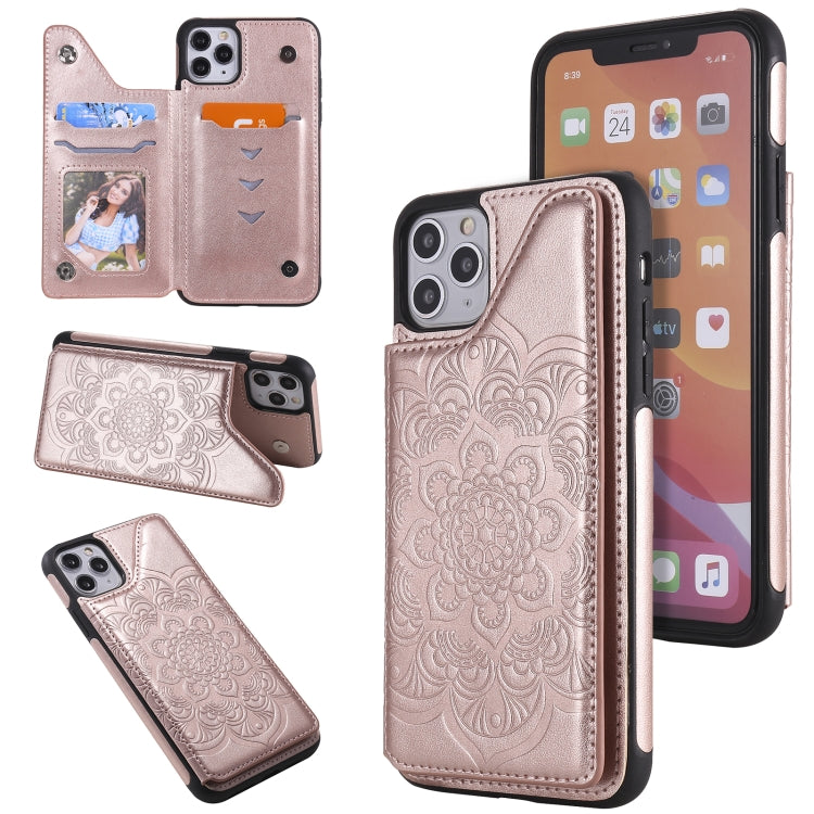 Flower Embossing Pattern Shockproof Protective Case with Holder & Card Slots & Photo Frame, For iPhone XS Max, For iPhone 11, For iPhone 11 Pro, For iPhone 11 Pro Max
