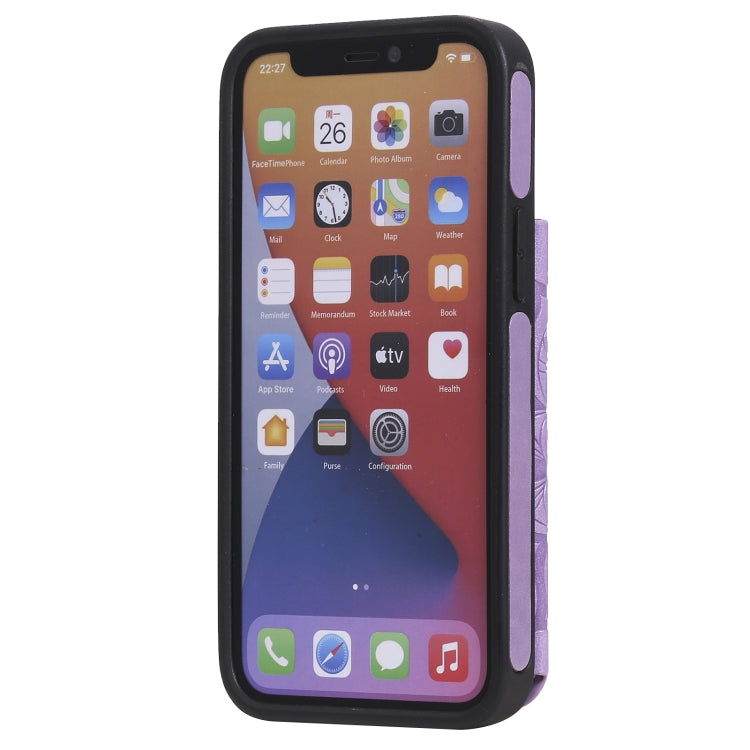Flower Embossing Pattern Shockproof Protective Case with Holder & Card Slots & Photo Frame, For iPhone 12 mini, For iPhone 12 / 12 Pro, For iPhone 12 Pro Max