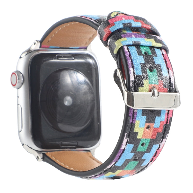 Marble Ethnic Style Printed Leather Watchband For Apple Watch Series 6 & SE &, 5 & 4 44mm / 3 & 2 & 1 42mm, 5 & 4 40mm / 3 & 2 & 1 38mm