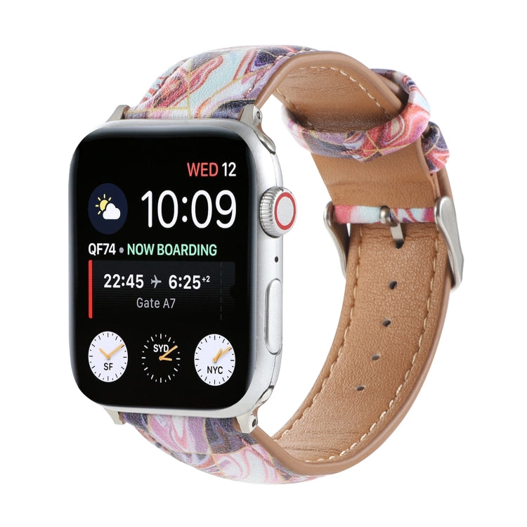 Marble Ethnic Style Printed Leather Watchband For Apple Watch Series 6 & SE &, 5 & 4 44mm / 3 & 2 & 1 42mm, 5 & 4 40mm / 3 & 2 & 1 38mm