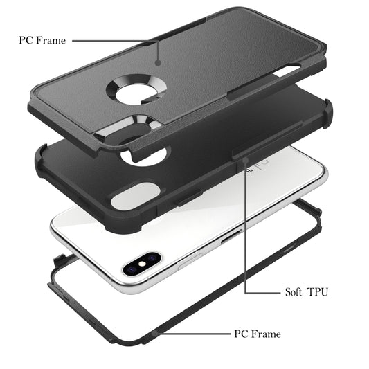 iPhone XS Max dual-layer case side profile demonstrating shock absorption