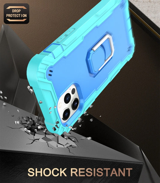 Heavy-duty shockproof iPhone 12 Mini case with integrated rotating stand for hands-free viewing