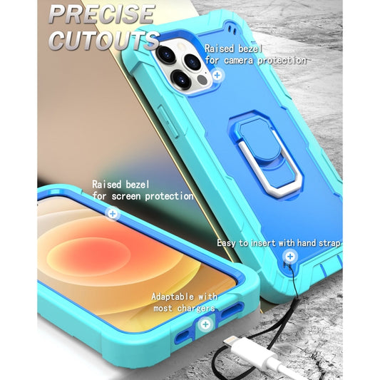 iPhone 12 Mini three-layer protective case, black rubber exterior with rotating support bracket