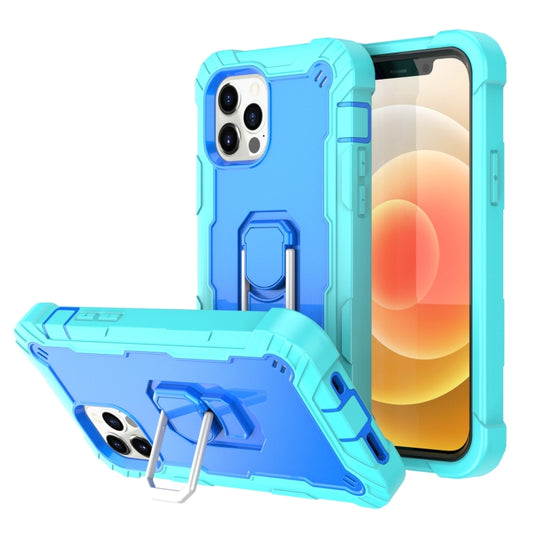 iPhone 12 Mini shockproof protective case with rotating holder, 3-layer PC rubber design