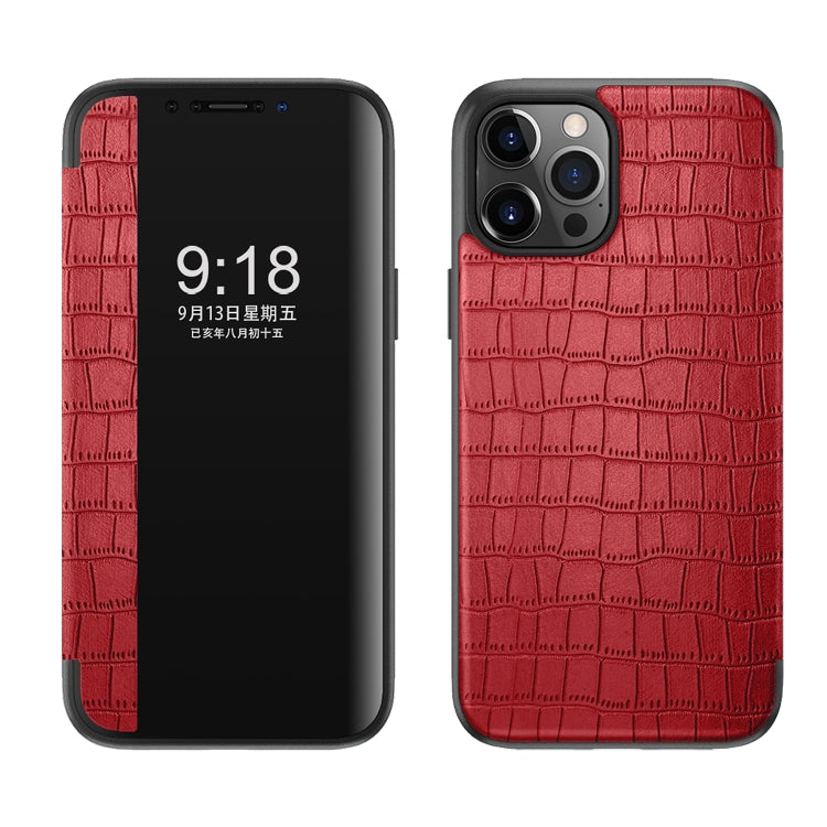 Crocodile Texture Display Window Horizontal Flip Leather Case, For iPhone 12 mini, For iPhone 12 / 12 Pro, For iPhone 12 Pro Max