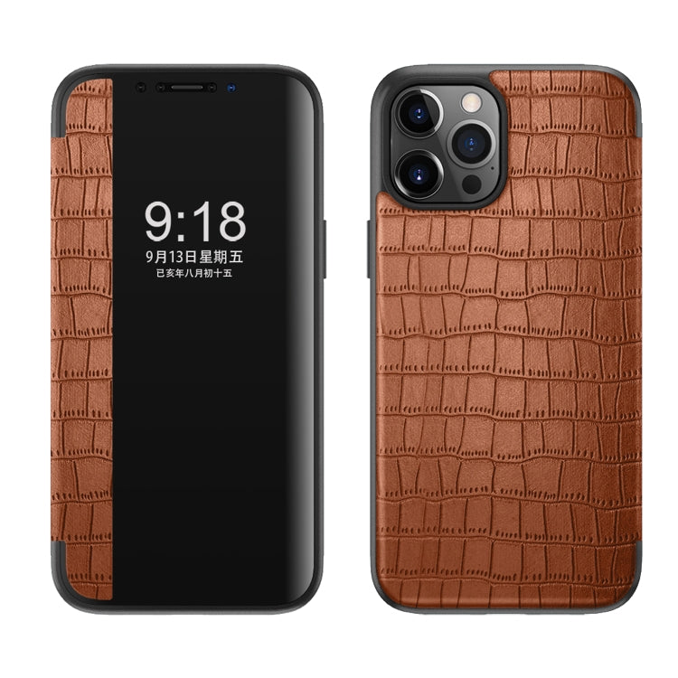 Crocodile Texture Display Window Horizontal Flip Leather Case, For iPhone 12 mini, For iPhone 12 / 12 Pro, For iPhone 12 Pro Max