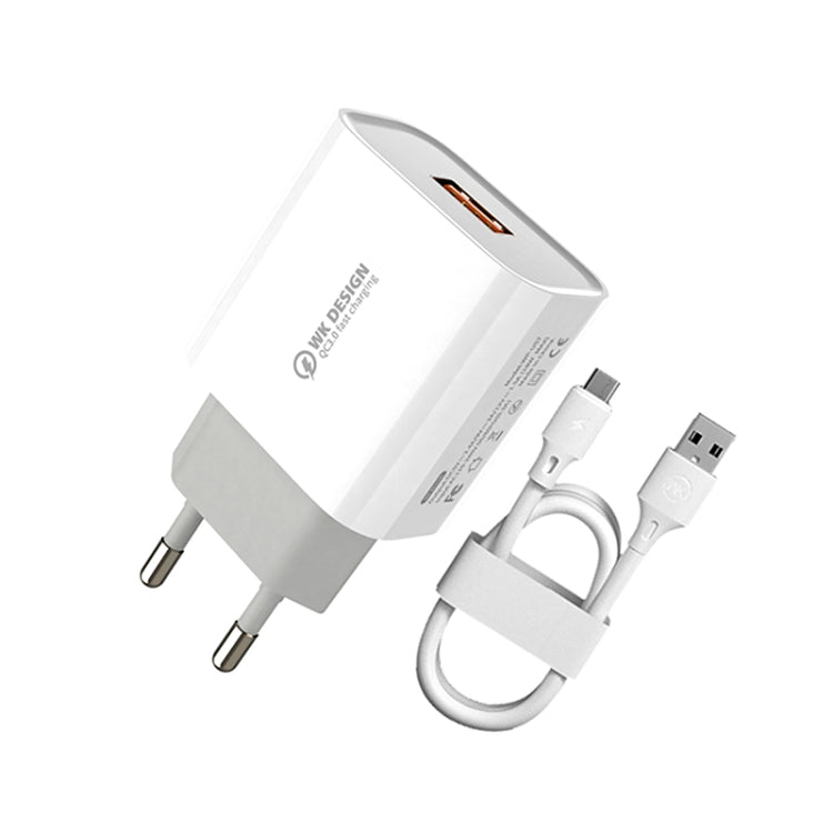 WK WP-U57 Max 18W Maxspeed QC3.0 Fast Charger +  USB to Micro USB Data Cable, US Plug, EU Plug