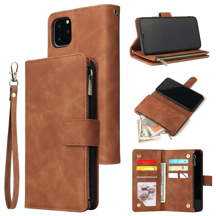Multifunctional Retro Frosted Horizontal Flip Leather Case with Card Slot & Holder & Zipper Wallet & Photo Frame & Lanyard, For iPhone XR, For iPhone 11 Pro Max