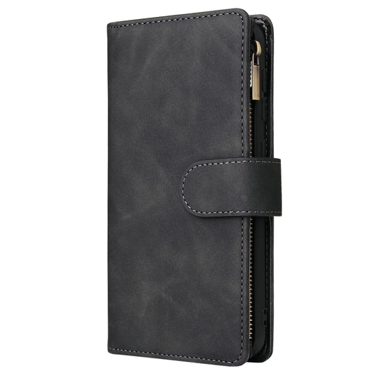 Multiple compartments visible on horizontal flip wallet case for Galaxy phones