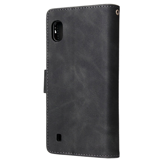 Zipper wallet detail on frosted leather Samsung Galaxy case with lanyard attachment