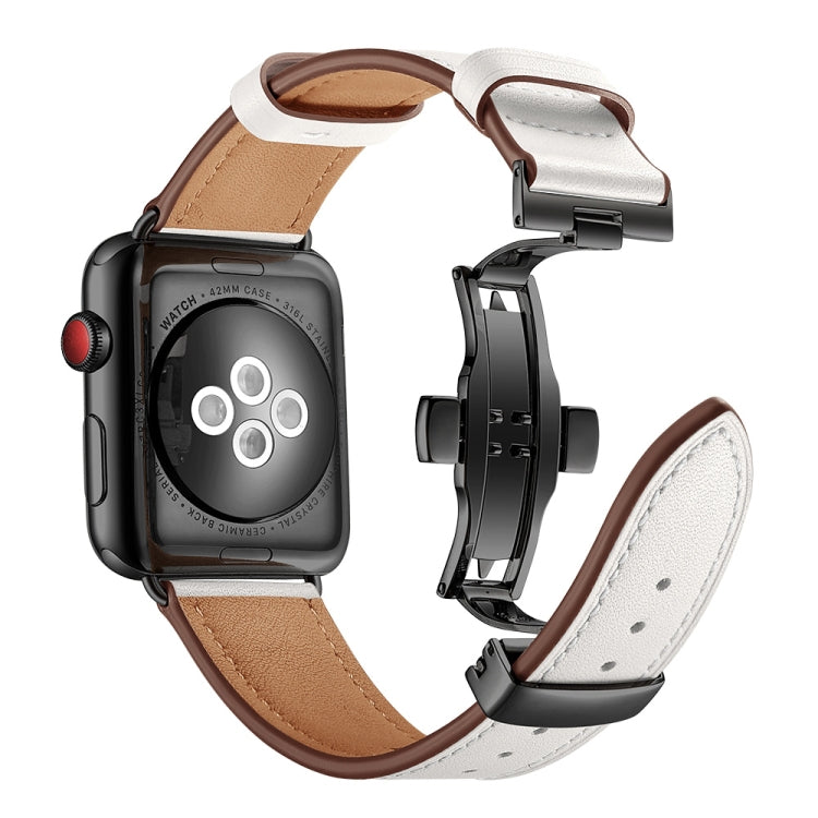 Genuine Leather + Butterfly Black Buckle Replacement Watchbands For Apple Watch Series 6 & SE & 5 & 4 44mm / 3 & 2 & 1 42mm, Black Buckle For Apple Watch Series 7 45mm / 6 & SE & 5 & 4 44mm / 3 & 2 & 1 42mm����������������������������������������������...