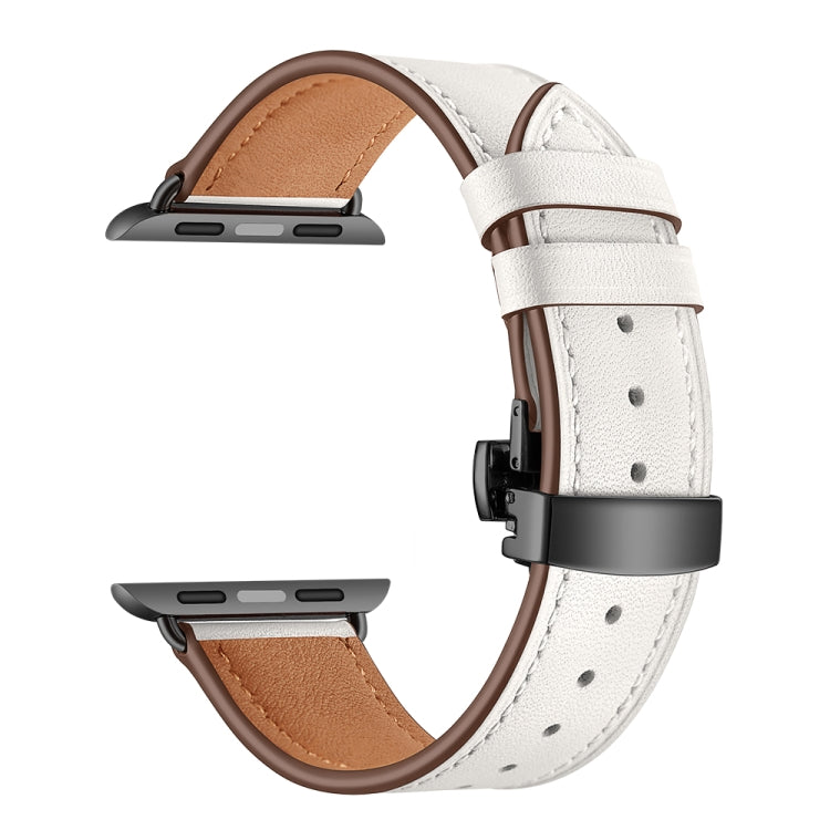 Genuine Leather + Butterfly Black Buckle Replacement Watchbands For Apple Watch Series 6 & SE & 5 & 4 44mm / 3 & 2 & 1 42mm, Black Buckle For Apple Watch Series 7 45mm / 6 & SE & 5 & 4 44mm / 3 & 2 & 1 42mm����������������������������������������������...