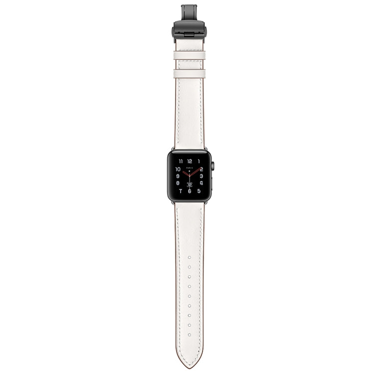 Genuine Leather + Butterfly Black Buckle Replacement Watchbands For Apple Watch Series 6 & SE & 5 & 4 44mm / 3 & 2 & 1 42mm, Black Buckle For Apple Watch Series 7 45mm / 6 & SE & 5 & 4 44mm / 3 & 2 & 1 42mm����������������������������������������������...