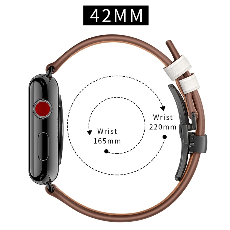 Genuine Leather + Butterfly Black Buckle Replacement Watchbands For Apple Watch Series 6 & SE & 5 & 4 44mm / 3 & 2 & 1 42mm, Black Buckle For Apple Watch Series 7 45mm / 6 & SE & 5 & 4 44mm / 3 & 2 & 1 42mm����������������������������������������������...