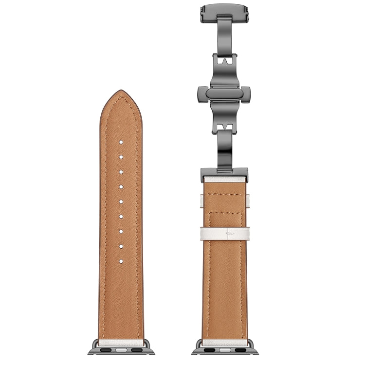 Genuine Leather + Butterfly Black Buckle Replacement Watchbands For Apple Watch Series 6 & SE & 5 & 4 40mm / 3 & 2 & 1 38mm, Black Buckle For Apple Watch Series 8&7 41mm / SE 2&6&SE&5&4 40mm / 3&2&1 38mm�������������������������������������������������...