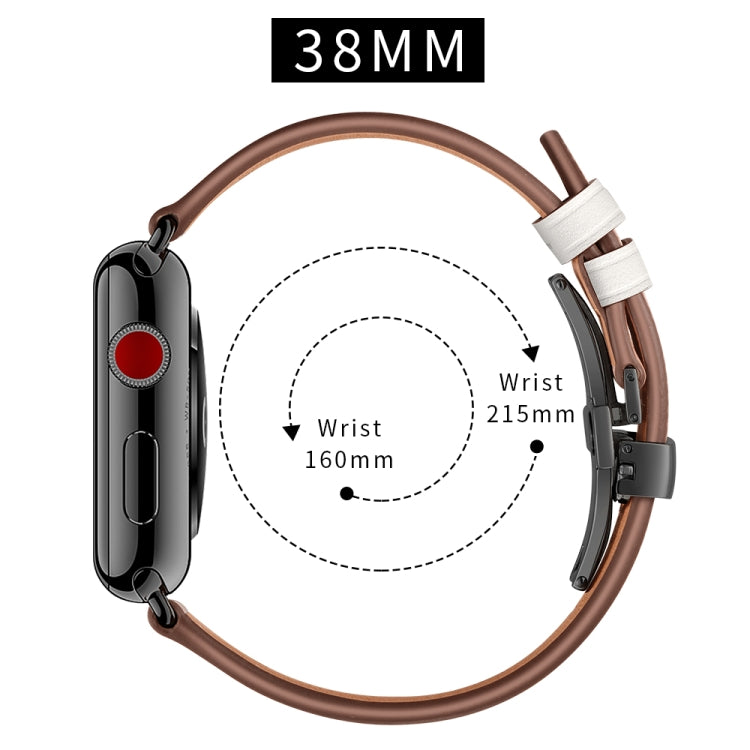 Genuine Leather + Butterfly Black Buckle Replacement Watchbands For Apple Watch Series 6 & SE & 5 & 4 40mm / 3 & 2 & 1 38mm, Black Buckle For Apple Watch Series 8&7 41mm / SE 2&6&SE&5&4 40mm / 3&2&1 38mm�������������������������������������������������...