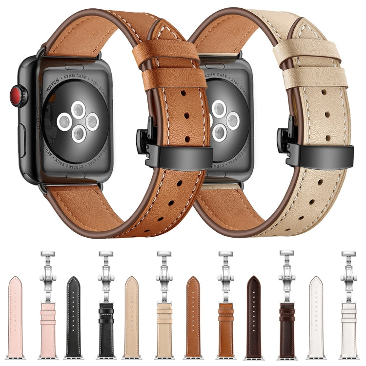 Genuine Leather + Butterfly Black Buckle Replacement Watchbands For Apple Watch Series 6 & SE & 5 & 4 40mm / 3 & 2 & 1 38mm, Black Buckle For Apple Watch Series 8&7 41mm / SE 2&6&SE&5&4 40mm / 3&2&1 38mm�������������������������������������������������...
