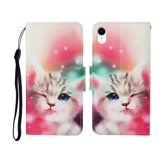 Painted pattern horizontal flip leather case for iPhone XR with vibrant artistic design