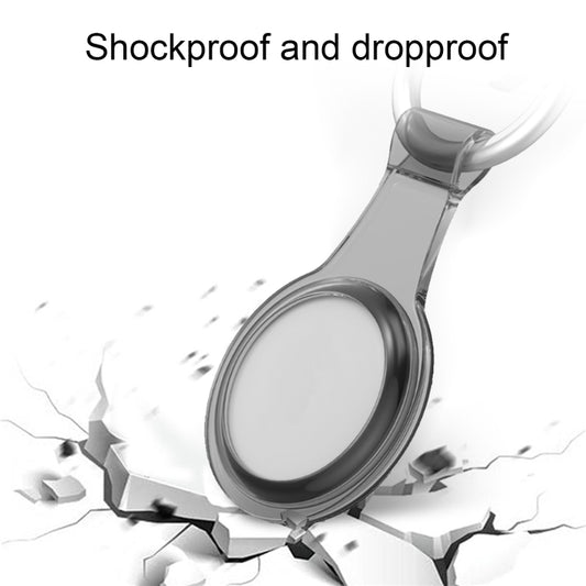 AirTag in transparent protective case attached to keychain with durable ring loop