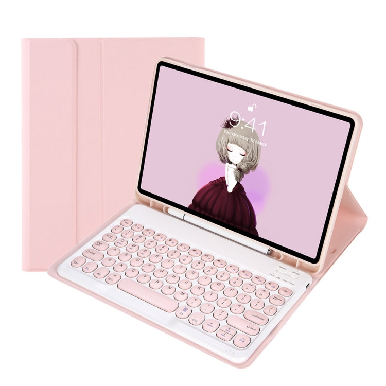 YT11B Detachable Candy Color Skin Feel Texture Round Keycap Bluetooth Keyboard Leather Case For iPad Air 4 2020 / Air 5 2022 / Pro 11 inch 2022 / 2021 / 2020 / 2018(White Ice), iPad 10.2 2020 & 2019 / Air 2019 / Pro 10.5 inch