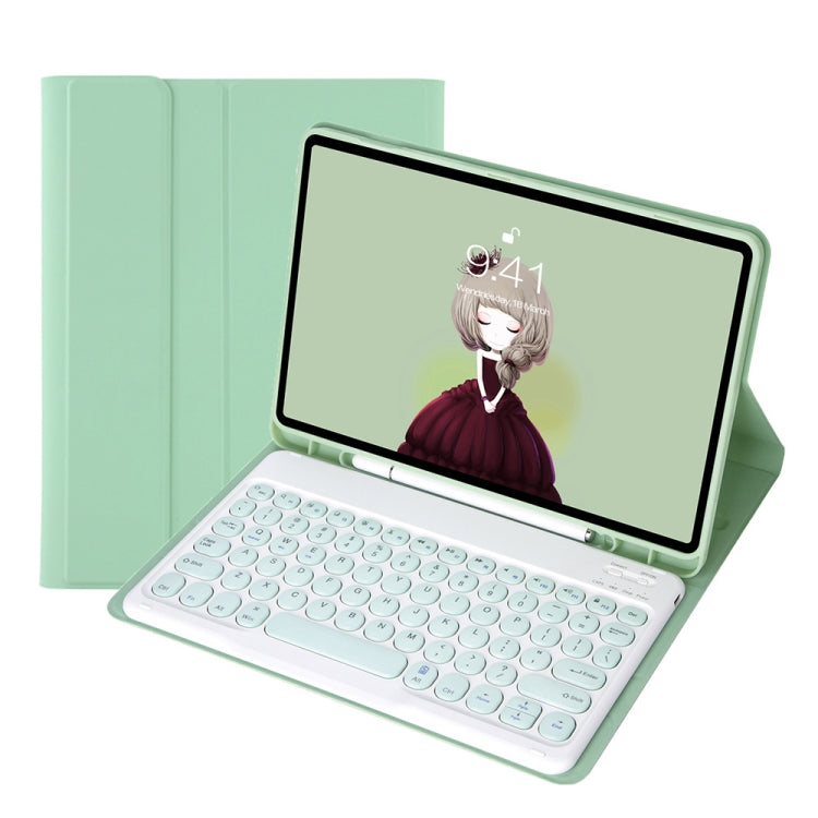 YT11B Detachable Candy Color Skin Feel Texture Round Keycap Bluetooth Keyboard Leather Case For iPad Air 4 2020 / Air 5 2022 / Pro 11 inch 2022 / 2021 / 2020 / 2018(White Ice), iPad 10.2 2020 & 2019 / Air 2019 / Pro 10.5 inch