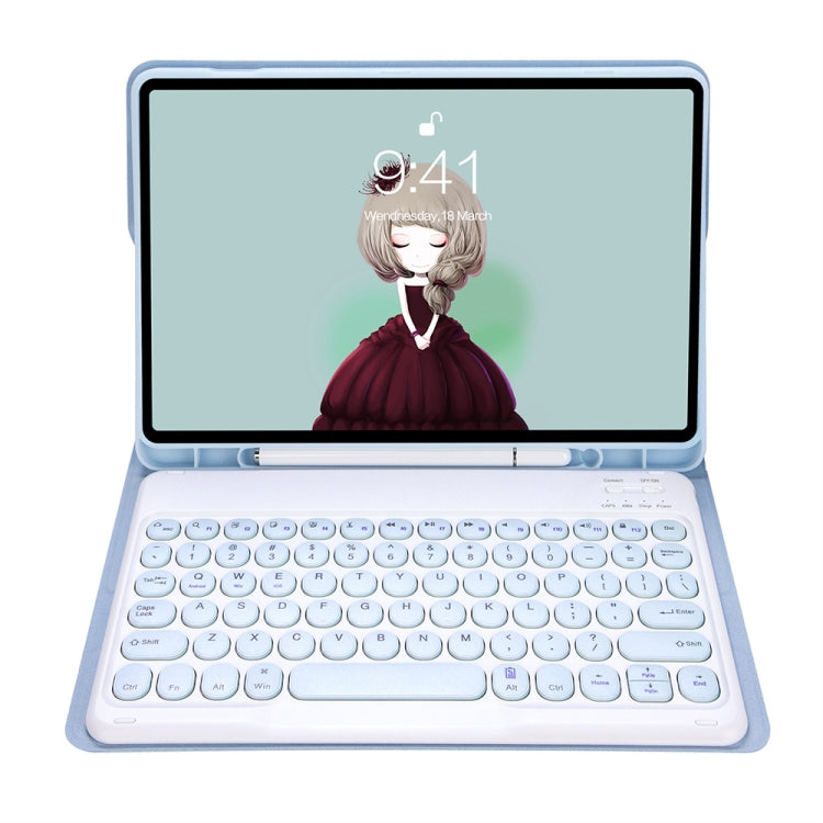 YT11B Detachable Candy Color Skin Feel Texture Round Keycap Bluetooth Keyboard Leather Case For iPad Air 4 2020 / Air 5 2022 / Pro 11 inch 2022 / 2021 / 2020 / 2018(White Ice), iPad 10.2 2020 & 2019 / Air 2019 / Pro 10.5 inch