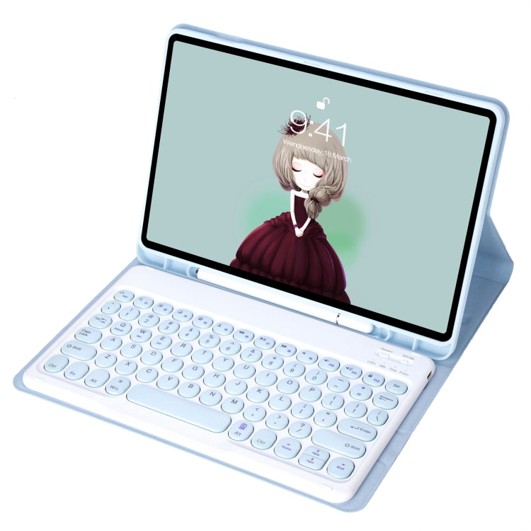 YT11B Detachable Candy Color Skin Feel Texture Round Keycap Bluetooth Keyboard Leather Case For iPad Air 4 2020 / Air 5 2022 / Pro 11 inch 2022 / 2021 / 2020 / 2018(White Ice), iPad 10.2 2020 & 2019 / Air 2019 / Pro 10.5 inch