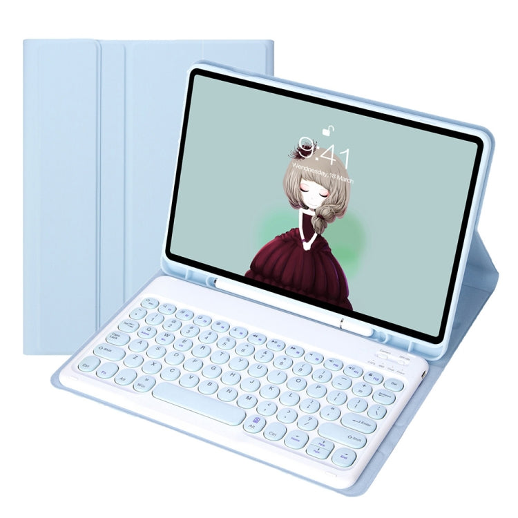 YT11B Detachable Candy Color Skin Feel Texture Round Keycap Bluetooth Keyboard Leather Case For iPad Air 4 2020 / Air 5 2022 / Pro 11 inch 2022 / 2021 / 2020 / 2018(White Ice), iPad 10.2 2020 & 2019 / Air 2019 / Pro 10.5 inch