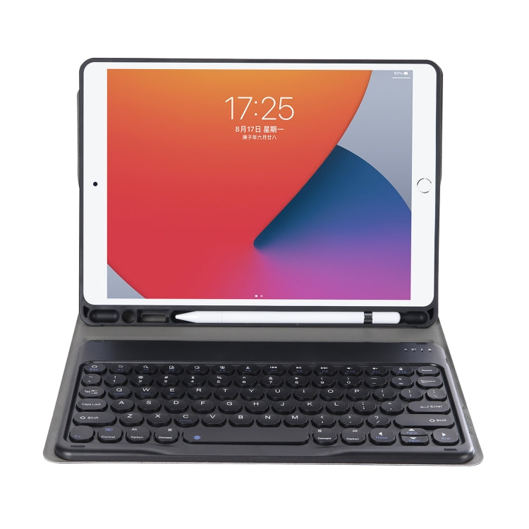 YA098B Detachable Lambskin Texture Round Keycap Bluetooth Keyboard Leather Case with Pen Slot & Stand, For iPad Air 5 / 4 10.9 inch 2020 / Pro 11 inch 2020 / 2018, For iPad 10.2 (2020) & (2019) / Air 3 10.5 inch / Pro 10.5 inch