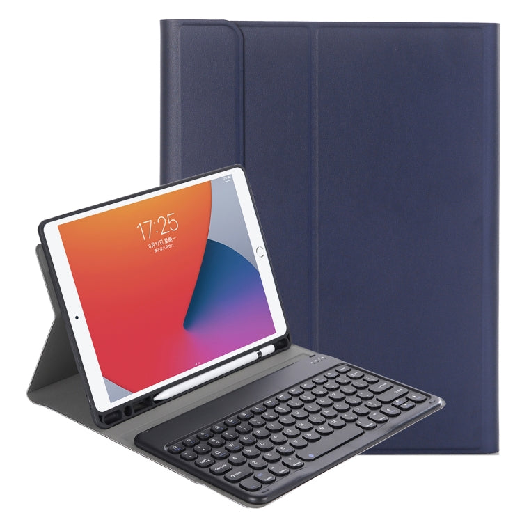 YA098B Detachable Lambskin Texture Round Keycap Bluetooth Keyboard Leather Case with Pen Slot & Stand